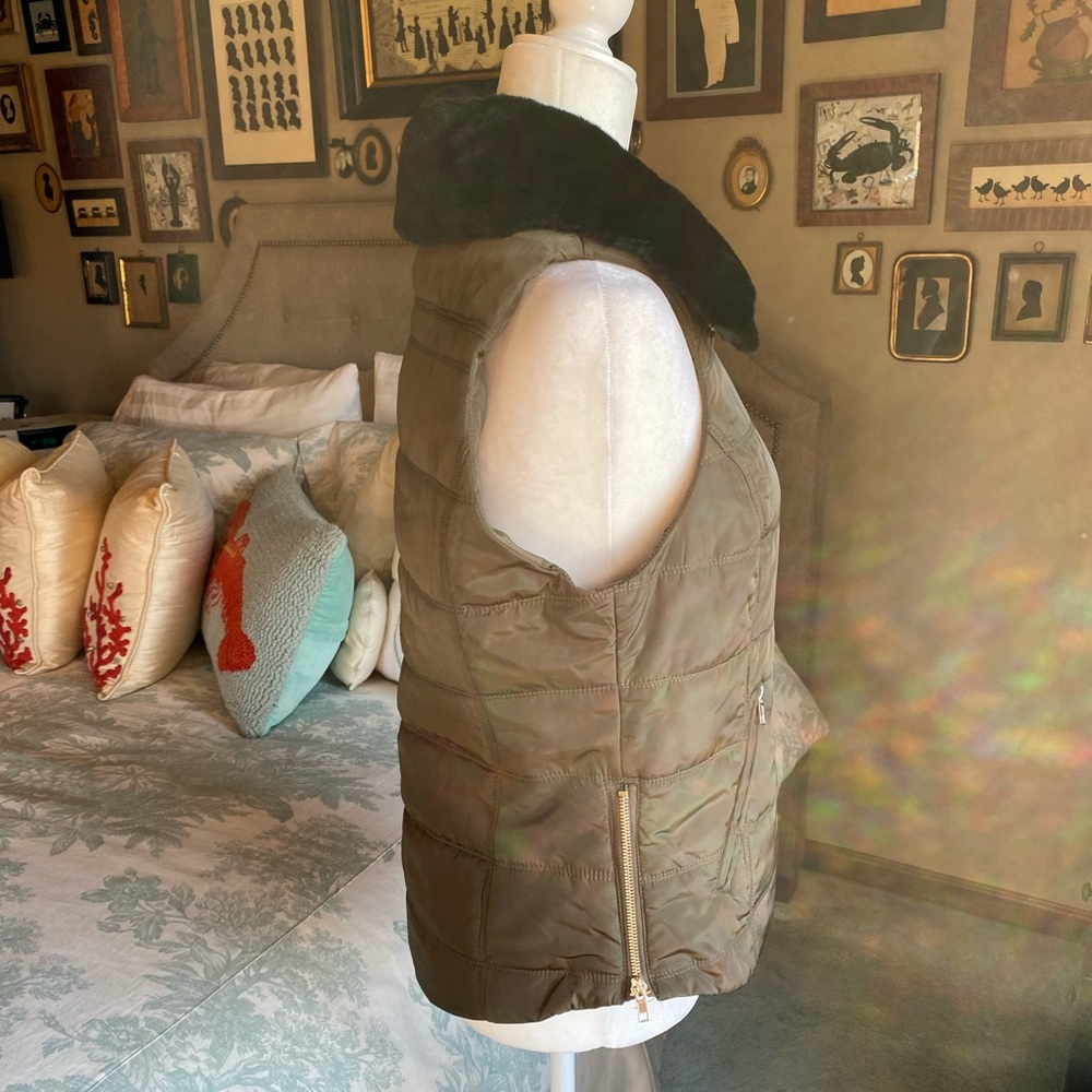 NWT Gibson Latimer Olive Color Quilted Vest with Removable Faux Fur Collar - Picture 2 of 16